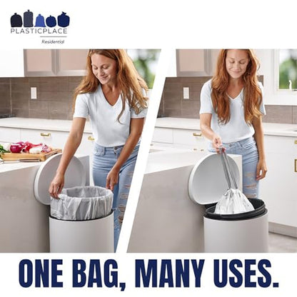 Plasticplace Trash Bags, Compatible with simplehuman Code Q Packs, White Drawstring Garbage Liners,13-17 Gallon, 25" x 32.5" (20 Count/5 Pack) - size: 20 Count (Pack of 5), style: Unscented