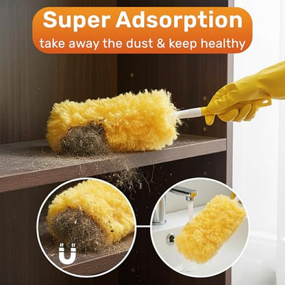 Heavy Duty Duster Refills 30 Pack, 360° Multi Surface Feather Dusters Kit with Extendable 3FT Handle, Disposable Microfiber Dusters for Cleaning Furniture, Blinds, Ceiling Fan & Car