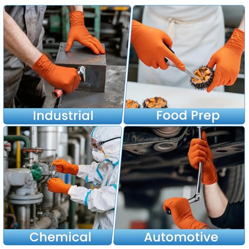 Borje Orange 8 Mil Nitrile Disposable Gloves, Heavy-Duty Mechanic Gloves, 100 Count, Large, Latex & Powder Free with Raised Diamond Texture, Industrial, Automotive, Gardening - size: Large, style: Orange of 100