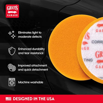 Griot's Garage Orange Foam Correcting Pads for Car Polishing and Detailing, Removes Light to Moderate Paint Defects, Durable, Machine-Washable, 11241, 3", Set of 3 (Pack of 12) - size: 3" Pads (Set of 3) (Pack of 12)
