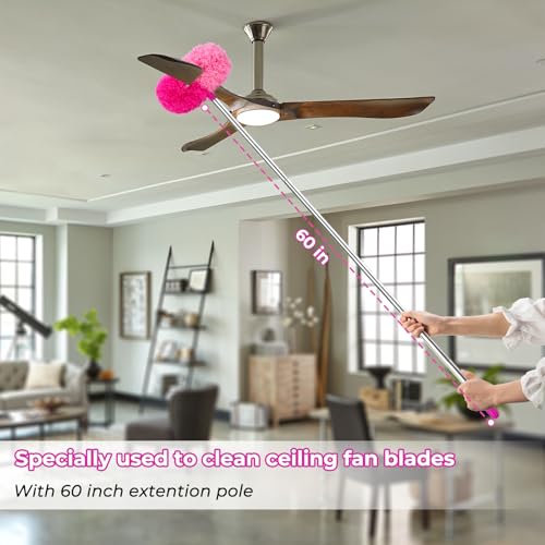 CALBEAU Ceiling Fan Cleaner Duster with 60 inch Extension Pole, Dusters for Cleaning High Ceiling Fan Blades, Dusters Kit with Storage Bag, Cleaning Tools for Families (13pcs) - color: Pink