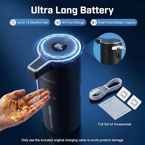 Touchless Automatic Liquid Soap Dispenser | USB Rechargeable Wall Mount 400ml Sensor Electric Hand Soap Dispenser Bathroom Kitchen Black - color: Black Liquid