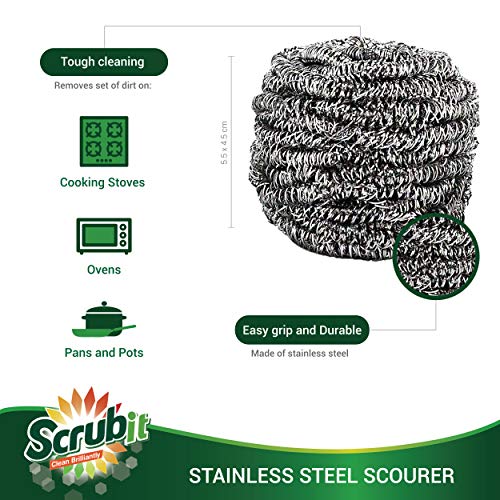 SCRUBIT 6 Pack Stainless Steel Scourers – Steel Wool Scrubber Pad Used for Dishes, Pots, Pans, and Ovens. Easy scouring for Tough Kitchen Cleaning. - size: 6 Count (Pack of 1)