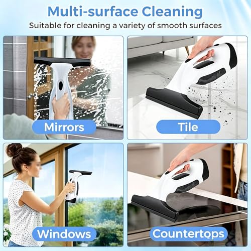 Cordless Window Vacuum Squeegee with 150ml Detachable Water Tank, Electric Window Cleaner Handheld Glass Cleaning Tool with Strong Suction for for Mirror, Shower Wall, Tile, Car Glass