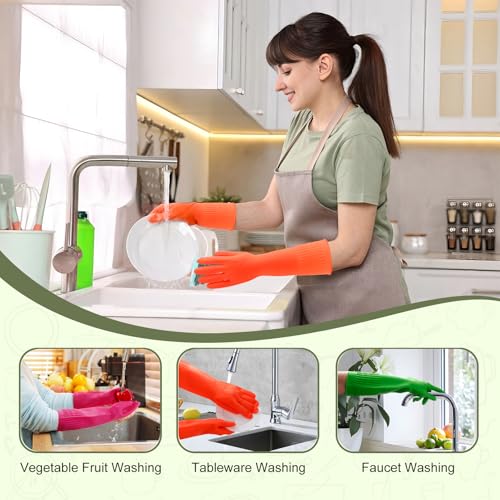 3 Pairs Rubber Dishwashing Gloves,Rubber Cleaning Gloves, Reusable Kitchen Glove for Household,Waterproof - size: Small