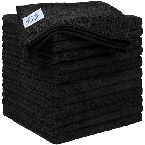 HOMEXCEL Black Microfiber Cleaning Cloth 12 Pack, 12.5 x 12.5 inch Microfiber Towels for Cars, Ultra Absorbent Car Washing Cloth, Lint Free Streak Free Cleaning Rags for Car, Kitchen, and Window - color: Black, size: 12.5 x 12.5 Inch