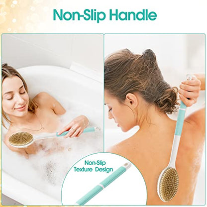 Backski Back Scrubber Anti Slip for Shower,Back Brush Long Handle with Soft and Stiff Bristles,Body Scrubber for Bath or Dry Brush(Green) - color: Green