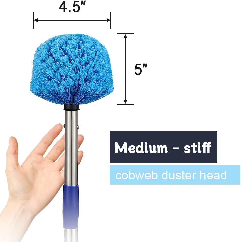 Extended Reach Cobweb Duster with 8-Foot Pole - Medium Bristle Brush for Ceiling, Wall, and Indoor/Outdoor Cleaning, Lightweight Stainless Steel (10FT) - size: 10FT