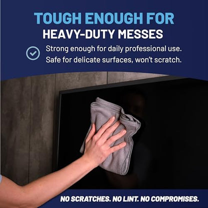 MW Pro Microfiber Cleaning Cloth | Black Gray Blue | 12 Pack | 16” x 16” | All Purpose Microfiber Towels - Clean, Dust, Polish, Scrub, Absorbent - color: Black, Gray, Blue