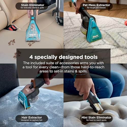 Shark StainStriker HairPro Portable Carpet, Upholstery and Area Rug Cleaner with Pet Mess and Hair Tools, Self Cleaning, Perfect for Car Interiors, 4 and Solution, Copper, PX251 - style: StainStriker w/ HairPro + 4 Tools