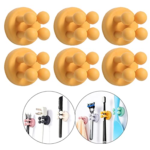 Silicone Toothbrush Holders - 6Pcs Razor Hooks Adhesive Wall Mounted for Hanging Towel Key Plug Cable, Utility Decor Stick to Dorm Room Door Function for Kitchen Bathroom Home Office, Yellow - color: Yellow