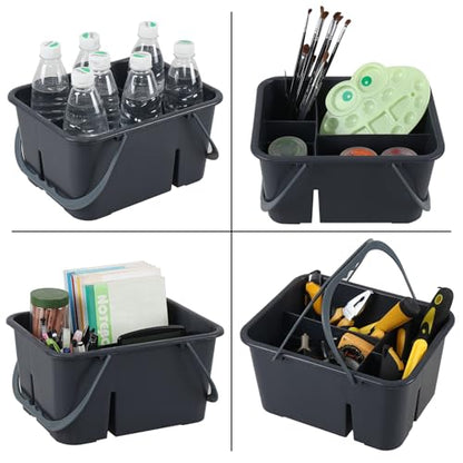 Plastic Divided Caddy Organizer with Handle, 4-Compartment Plastic Cleaning Caddy, Drak Gray, F