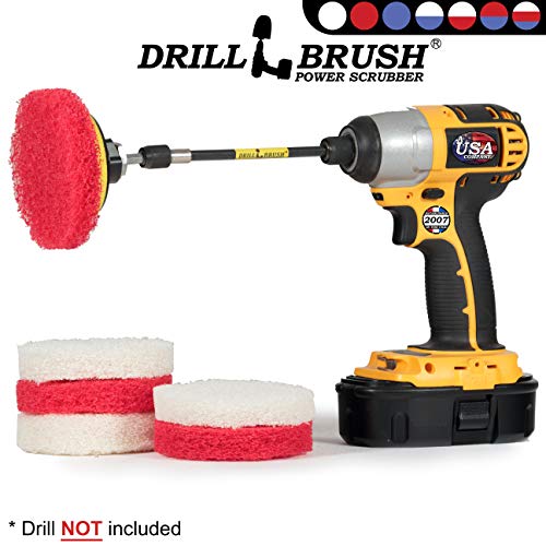 Drill Brush - Drill Attachment - Bathroom - Power Scrubber Pads - Cleaning Pads - Bath - Shower Door - Scouring Pad Kit - Bath Mat - Bathroom Sink - Shower Cleaner - Vinyl Flooring - Scrub Pads - color: 3X White Pads 3X Red Pads