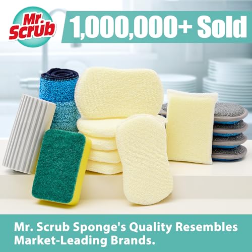 Mr. Scrub Kitchen Sponges, Dish Scrub Sponge 12 Pack Odor-Resistant, Quick-Drying, Non-Scratch for Washing Dishes, Pans, Pots & Nonstick Cookware - size: 12 Pack