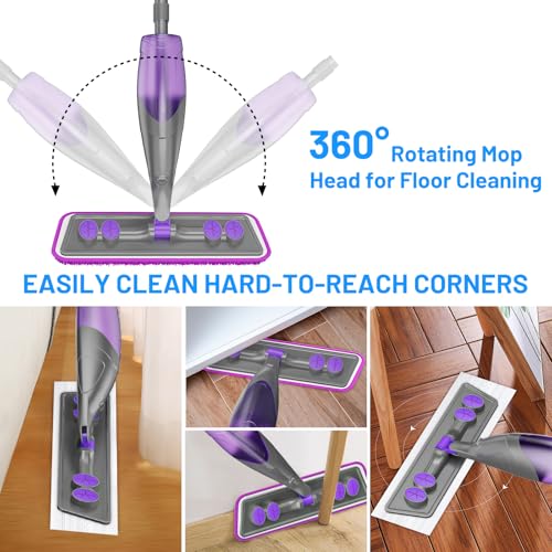 Spray Mop for Floor Cleaning with 2 Washable + 2 Disposable Pads & 520ML Refillable Bottle Bundles