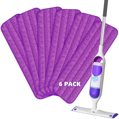 HOMTOYOU Reusable Mop Pads for Swiffer PowerMop: 6 Pack Microfiber Refills | Machine Washable, Multi-Surface Floor Cleaning, Replacement Sweeping Cloths, Fit for 13 ''-15 '' Spray Mop, Purple - color: Purple