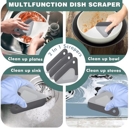 Food Scraper, 2-in-1 Pot and Pan Dish Scraper, Nylon and Silicone, Kitchen Scraper Tools for Cast Iron Skillets, Cookware, Dishes, Pans and Pots, Heat Resistant, Set of 3 - color: Gray