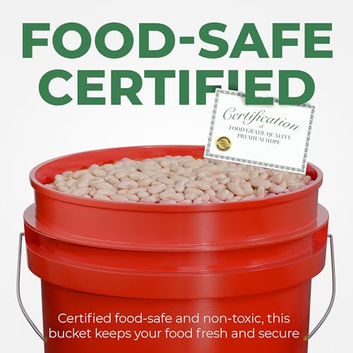 5-Gallon Red Bucket Pail Container with Lid | Metal Handles with Plastic Grip | Multi-Use | Easy Stack and Store | Heavy-Duty, Approx 90 MIL, Extra Durable | Food Grade | BPA Free - 1 Pack - color: Red, size: 1 Pack