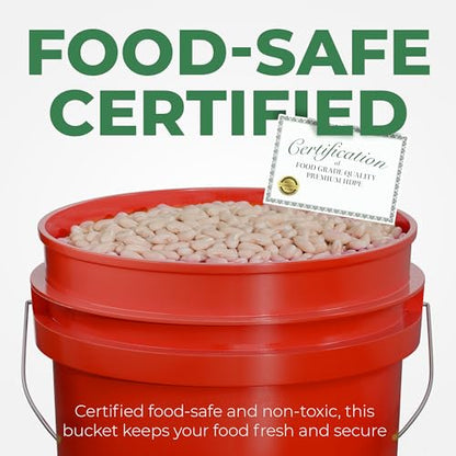 5-Gallon Red Bucket Pail Container with Lid | Metal Handles with Plastic Grip | Multi-Use | Easy Stack and Store | Heavy-Duty, Approx 90 MIL, Extra Durable | Food Grade | BPA Free - 1 Pack - color: Red, size: 1 Pack