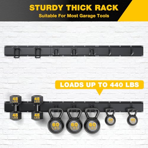 Garage Tool Organizer Wall Mount with 48 inches Rails and 7 Adjustable Heavy-Duty Hooks, Garden Tool Organizer, 10 Pack Carries 440 lbs, Heavy Duty Garage Storage Rack For Yard, Shed, Easy to install - size: 48 inch with 3 Panels & 7 Hooks