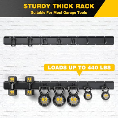 Garage Tool Organizer Wall Mount with 48 inches Rails and 7 Adjustable Heavy-Duty Hooks, Garden Tool Organizer, 10 Pack Carries 440 lbs, Heavy Duty Garage Storage Rack For Yard, Shed, Easy to install - size: 48 inch with 3 Panels & 7 Hooks