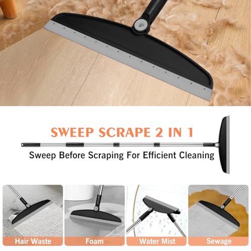 Multifunction Silicone Broom, 54 Inch Long Handle Silicone Floor Squeegee Broom, Sweep and Scrape 2 in 1 Household Cleaning Broom for Floor, Bathrooms, Kitchens, Showers, Tile, Pet Hair, Black Grey - color: Black Grey