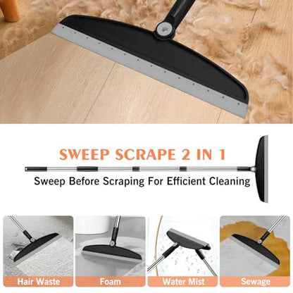 Multifunction Silicone Broom, 54 Inch Long Handle Silicone Floor Squeegee Broom, Sweep and Scrape 2 in 1 Household Cleaning Broom for Floor, Bathrooms, Kitchens, Showers, Tile, Pet Hair, Black Grey - color: Black Grey