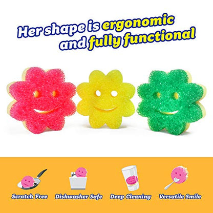 Scrub Daddy Sponge Set - Scrub Mommy Power Flower Dual- Sided Sponge and Scrubber - Non Scratch Sponge for Dishes and Home, Odor Resistant, Firm in Cold Water Soft in Warm , Multi-Surface 3 ct