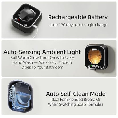 Automatic Soap Dispenser Touchless, Wall Mount Foam Hand Soap Dispenser, 5 Adjustable Foam Levels, Rechargeable 120-Day Battery, IPX5 Waterproof LED Clock for Bathroom Kitchen Sink 320ML (Black) - color: Foam Black