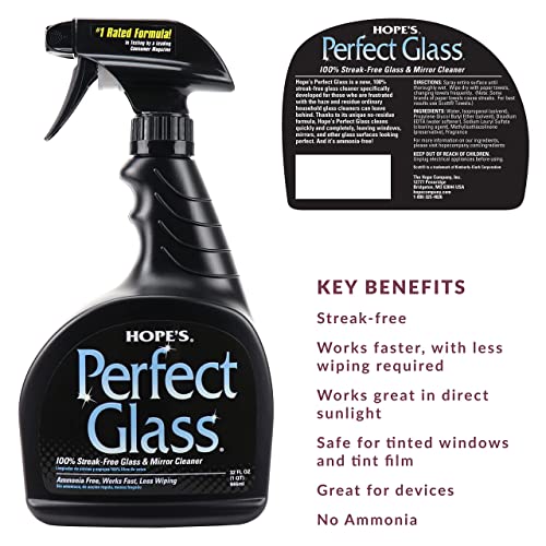 HOPE'S Perfect Glass Cleaner Spray, Streak-Free, Ammonia-Free Window, Mirror, Screen, Tinted Glass, and Shower Door Cleaner, Indoor and Outdoor Glass Surfaces, 32 Fl Oz, Pack of 2 - style: 32 Fl Oz (Pack of 2)