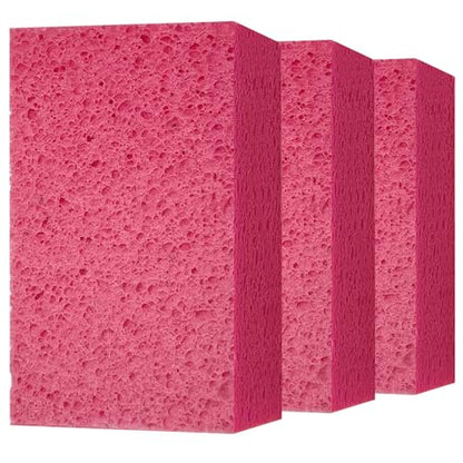 Car Wash Sponges, 3 Pack Extra Thick Large Cleaning Sponge Multi-Purpose for Bathroom Kitchen Bike Boat, Large Size Sponges 4'' X 6'' (Pink) - color: A-pink