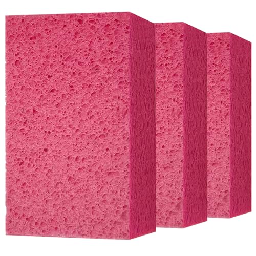 Car Wash Sponges, 3 Pack Extra Thick Large Cleaning Sponge Multi-Purpose for Bathroom Kitchen Bike Boat, Large Size Sponges 4'' X 6'' (Pink) - color: A-pink