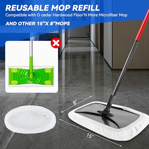 8"x15" Mop Replacement Head Compatible with Cedar Hardwood Floor'N More Microfiber Mop- Reusable Mop Pads Refill Cotton Cloth Mop Covers for Wet and Dry Use - 15x8 Inch - 8 Pack - color: White 8 Pack