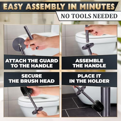 Graphite Metallic Stainless Steel Toilet Brush and Holder Set - Toilet Bowl Brush and Holder with Splash Cover, Sturdy Bristles, Corrosion & Scratch Resistant - Elegant Design, Effective Deep Cleaning - color: Graphite