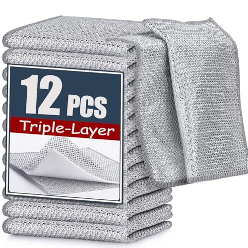 Navona 12 Pcs New Upgrade Steel Wire Dishcloth,Triple-Layer Steel Wire Cleaning Cloth,Powerful Cleaning Non-Scratch Wire Dishcloth Rag for Cookware, Sinks, Dishes, Stove Tops - color: 12-pack（triple-layer）