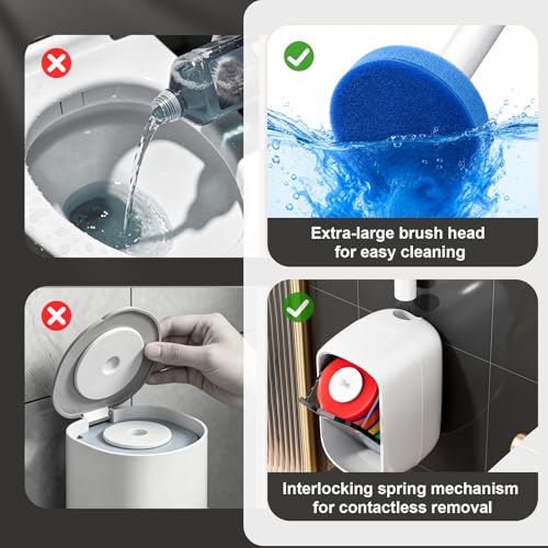 MOPUP Disposable Toilet Brush, Toilet Bowl Cleaner with 35 Pre-Loaded Refills, Wall Mounted Toilet Brush and Holder Set with Storage Caddy for Deep Hygienic Bathroom Cleaning