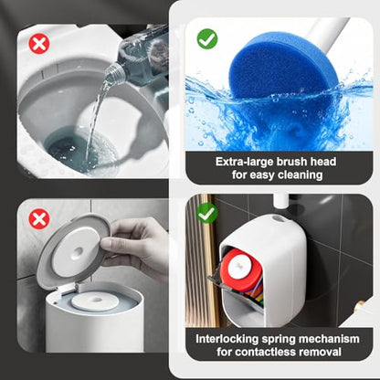 MOPUP Disposable Toilet Brush, Toilet Bowl Cleaner with 35 Pre-Loaded Refills, Wall Mounted Toilet Brush and Holder Set with Storage Caddy for Deep Hygienic Bathroom Cleaning