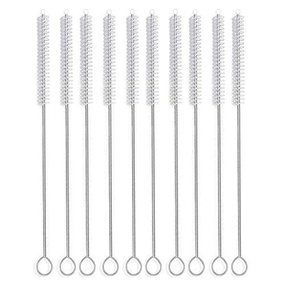 Straw Brush Cleaner (10 Pack), Flexible Nylon Pipe Tube Cleaning Brushes with 0.4" Bristles, Rust-Proof Stainless Steel Reusable Straw Washers for Standard Tumblers, Bottles & Teapot Spouts 8.2 Inch