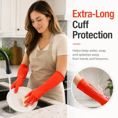 ThxToms Dishwashing Gloves, 2 Pairs Fleece Lined Rubber Dish Gloves for Washing Dishes, Waterproof Reusable Kitchen Cleaning, Long Cuff Anti Slip,Large - size: Large (Pack of 4)