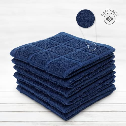 100% Cotton Terry Dish Cloth & Dish Towel, 6 Pack, Super Soft and Absorbent Kitchen Towels, Perfect for Kitchen Cleaning and Dish Washing (Navy Blue 6 Pack) - color: Navy Blue 6 Pack