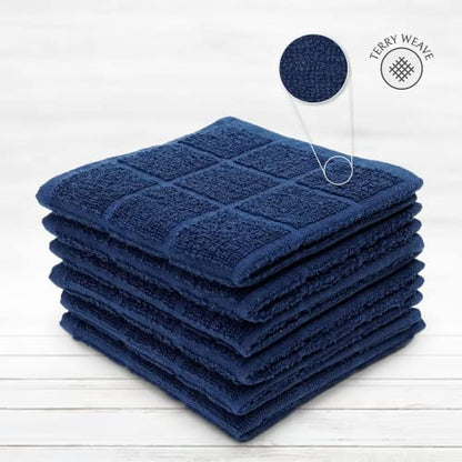 100% Cotton Terry Dish Cloth & Dish Towel, 6 Pack, Super Soft and Absorbent Kitchen Towels, Perfect for Kitchen Cleaning and Dish Washing (Navy Blue 6 Pack) - color: Navy Blue 6 Pack