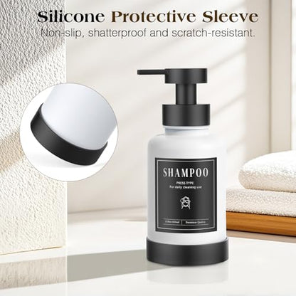 Luxspire Foaming Soap Dispenser, Glass Foam Pump Soap Dispenser, Non-Slip Hand Soap Bottle with 5 Waterproof Labels, 15 Oz Refillable Liquid Soap Bottle for Bathroom & Kitchen, White, 2 Pack - color: White