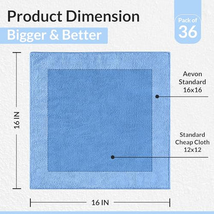 Blue Microfiber Towels (Value Pack of 36) Size 16x16 Inches - Highly Absorbent Cleaning Rags, Lint Free Towels, Reusable and Washable, Microfiber Cleaning Cloths - color: Blue