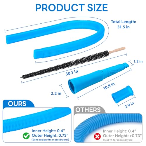 Universal Dryer Vent Cleaner Kit, Flexible Dryer Vacuum Hose Attachment and Lint Brush (Blue)