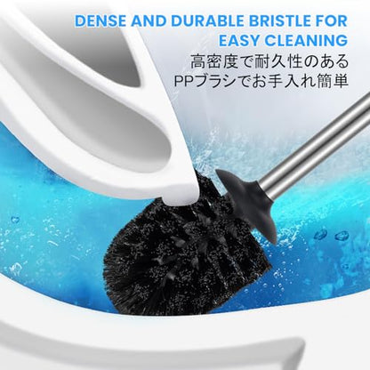 Stainless Steel Toilet Brush and Holder Toilet Brush and Cases Bathroom Bowl Cleaning Brush Double Layer Holder Long Brush Handle High Density Bristles Silver