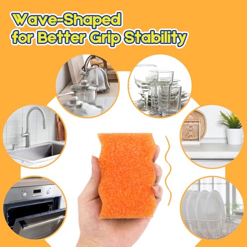 LAUNDRYLUX Scrub Sponge, 4 Pack Dual-Sided Temperature-Responsive Scrubber - Non-Scratch - Multipurpose Dish Sponges for Kitchens, Bathrooms, and Outdoor Use - Wave-Shaped - style: Wave-Shaped