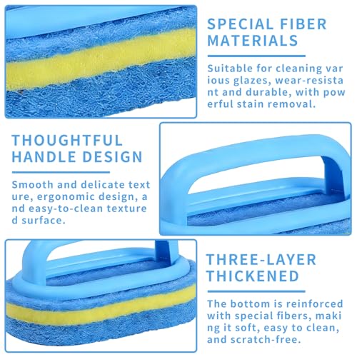 Shower Scrubber with Handle - Bathroom Cleaning Sponge Brush for Bathtub, Tile, Toilet & Kitchen Sink - Heavy Duty Scrub Pad, Ergonomic Grip, Blue (1 Pack)