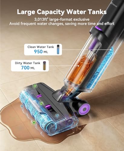 Wet Dry Vacuum Cleaner 20,000Pa,50Mins Runtime Cleaning Area 3013ft²,Cordless Vacuum Cleaner, Cordless Vacuum and Mop All in One,Self-Cleaning for Hard Floors Sticky Messes and Pet Hair H15Set
