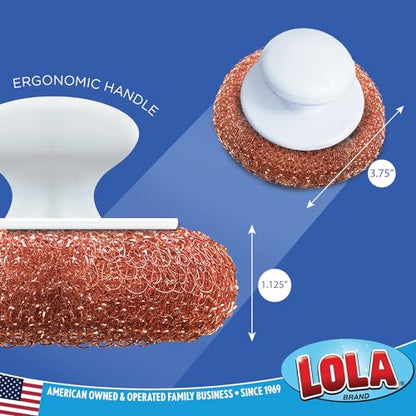 LOLA Copper Mesh Scouring Pad w/Comfort Knob, 6 Pack, Heavy Duty Cleaning Pads, Knitted Wire Mesh, Cleans Caked-On & Baked-On Messes - size: 6 Pack