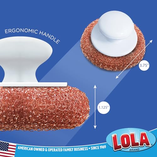 LOLA Copper Mesh Scouring Pad w/Comfort Knob, 144 Pack, Heavy Duty Cleaning Pads, Knitted Wire Mesh, Cleans Caked-On & Baked-On Messes - size: 144 Pack